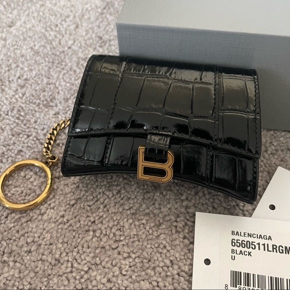Balenciaga Croc Embossed Hourglass Card Case with Chain - Picture 2 of 6